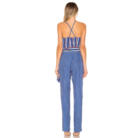 RAG & BONE REVOLVE BLUE SILK STRIPED JUMPSUIT - Picture 6 of 11